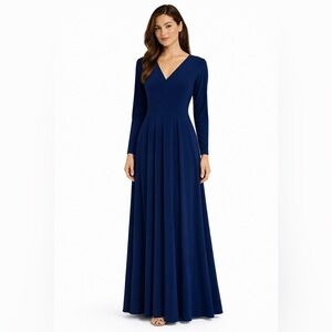 KOH KOH Long Sleeve V-Neck Maxi Dress Navy Blue Women’s Small NWT